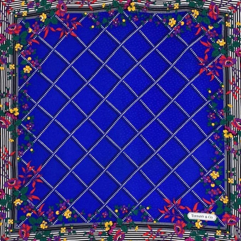💋Auth - Royal Blue Tiffany & Co Pure Silk Scarf - Picture 2 of 3